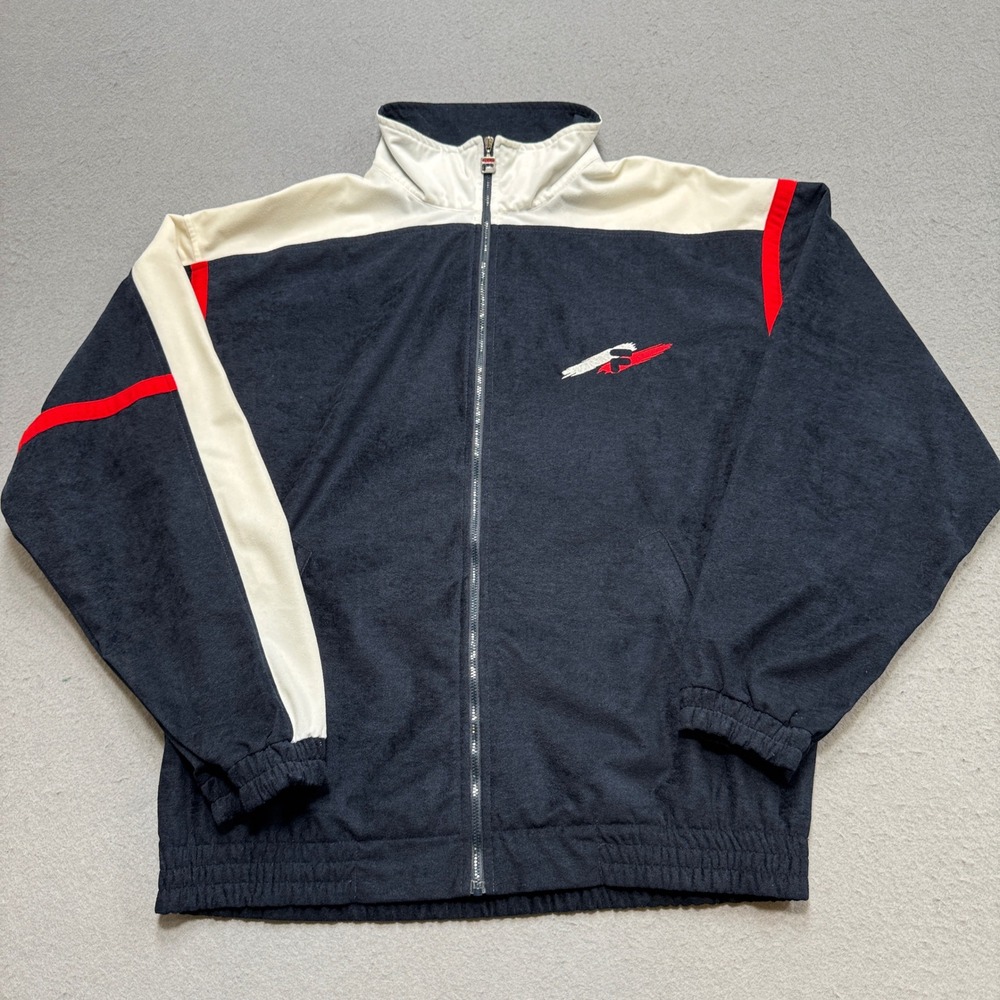Vintage‎ Fila Track Jacket Men's 42 Navy Blue Colorblock Velour Athletic Italy